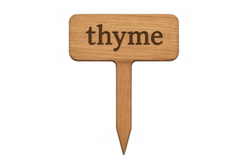Wooden plant marker displaying thyme word