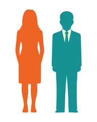 Business Professional Silhouettes Orange Woman and Teal Man