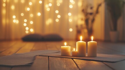 a tranquil and calming atmosphere created by candlelights in a cozy setting perfect for a relaxing evening or a mindfulness practice