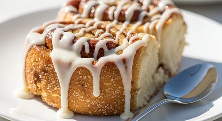 Delicious cinnamon rolls with sweet icing served on a white plate perfect for breakfast or dessert