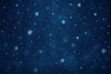 Obraz premium Cinematic winter background with drifting snowflakes soft bokeh glow and deep blue night