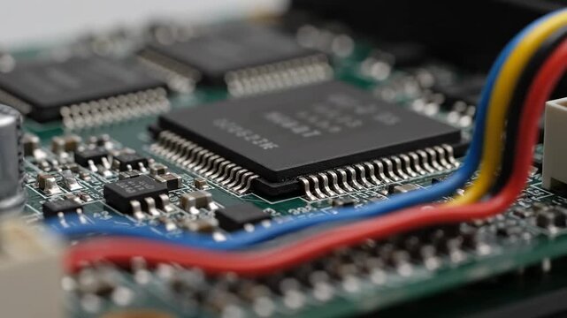 Circuit Board with Microchips and Wires