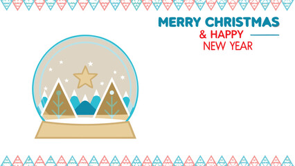 Charming christmas snow globe with festive mountains and star inside greeting merry christmas and happy new year