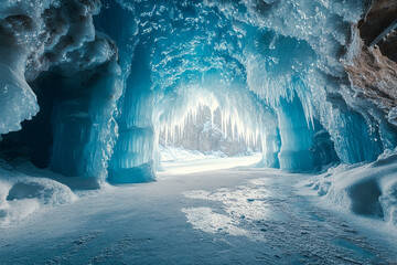Breathtaking Ice Cave Glowing With Icy Blue Hues frozen cathedral sculpted by time and temperature
