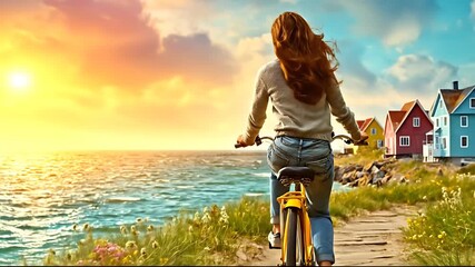 Cycling by the Sea at Sunset - A Relaxing Coastal Ride.
