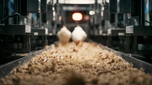 Medium shot featuring sensors on a feeding mechanism adjusting feed quantity based on realtime animal demand illustrating adaptive automated feeding technology.