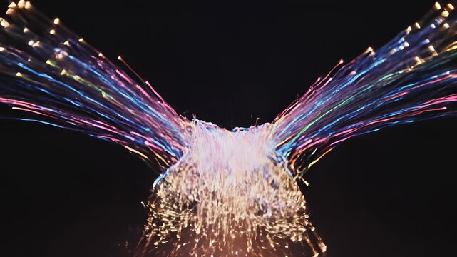 High resolution digital recording of mesmerizing neon lights forming intricate heart shapes suspended in mid air, accompanied by vibrant light particles swirling together to create an immersive.