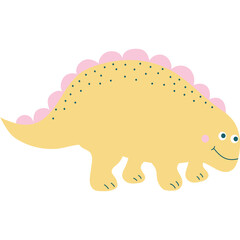 Whimsical Yellow Dinosaur with Pink Spikes and Blue Eyes on Transparent Background