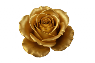 Elegant golden rose isolated high contrast petals metallic shimmer transparent PNG