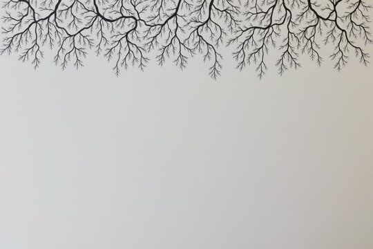 Abstract Tree Branches Silhouette on Light Gray Background for Text Overlay or Graphic Design
