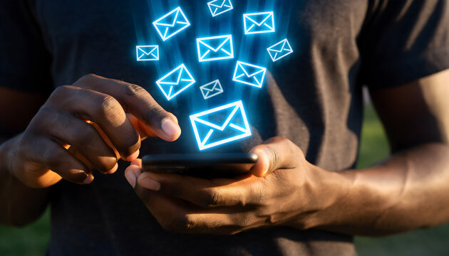 Mobile Email Communication with Glowing Digital Icons - Powered by Adobe
