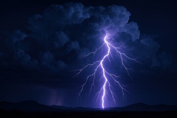 Forked lightning over moody storm clouds illuminating night horizon with electric drama