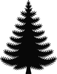 Pine tree silhouette, fir tree icon, evergreen forest symbol, winter nature graphic, holiday vector, black and white, cad drawing flat vector illustration