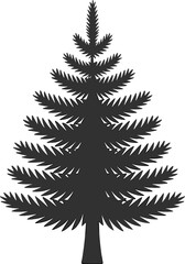 Evergreen tree silhouette, pine fir icon, forest nature graphic, winter holiday symbol, black and white, cad drawing flat vector illustration