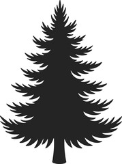 Pine tree silhouette, evergreen forest symbol, winter nature icon, holiday vector, black and white, cad drawing flat vector illustration