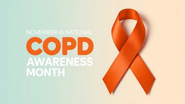 Orange ribbon symbolizing copd awareness month with text promoting education and support for chronic obstructive pulmonary disease - Powered by Adobe