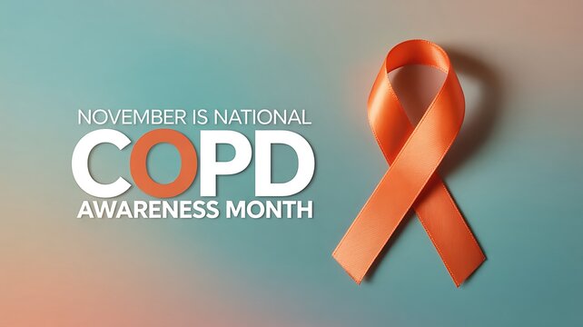 Orange ribbon symbolizing copd awareness month in november with text november is national copd awareness month
