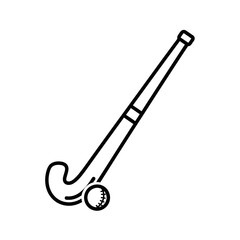 Field Hockey Stick and Ball Outline Icon for Sports Equipment