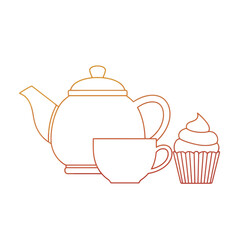 Tea Set with Cupcake Icon – Cozy Tea Time and Bakery Snack Vector Illustration
