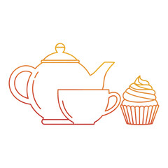 Tea Set with Cupcake Icon – Cozy Tea Time and Bakery Snack Vector Illustration