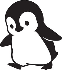 Cute Cartoon Penguin Illustration, Adorable Baby Arctic Bird Graphic in Black and White Minimalist Style
