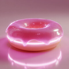 glowing neon pink donut levitating in the air