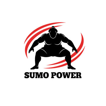 Sumo Power Wrestler Silhouette Logo Design