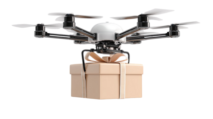  High-tech drone delivering a package quickly and efficiently for modern logistics and delivery services isolated on white background