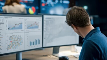 Call center supervisor reviewing AIdriven realtime call routing analytics on a digital dashboard optimizing response times and workload balance.