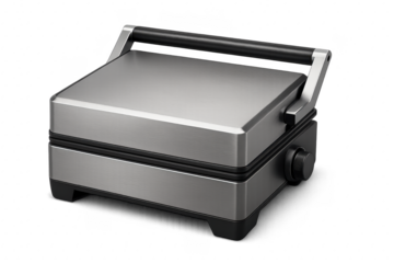 Modern electric contact grill three quarter view isolated on clean white alpha cutout