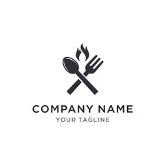 Minimalist hot food restaurant logo with cutlery icon.