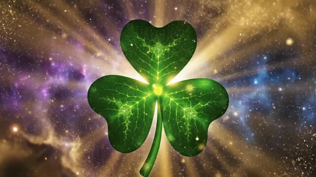 Abstract shamrock with glowing effects and bokeh background