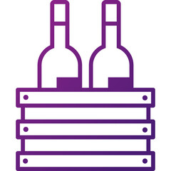 Two Glass Bottles Of Wine In Wooden Crate Vector Icon Purple Gradient Outline Transparent Background