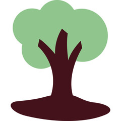 Stylized minimalist tree with green leaves and brown trunk on a white background representing nature and growth