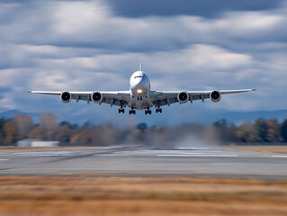 Obraz premium Modern Passenger Airplane Approaching Runway for Landing at Airport
