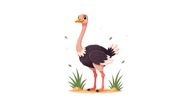 Charming illustration of a cheerful ostrich design on white background with