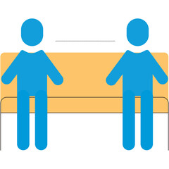 Two Blue Figurative People Sitting On Orange Sofa With Distance In Between Against White Background With Dotted Line Above And Transparent Background