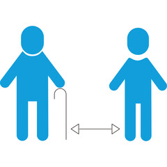 Two Blue Silhouettes Maintaining Social Distancing With A Cane White Background Symbolizing Health Awareness And Safety Guidelines
