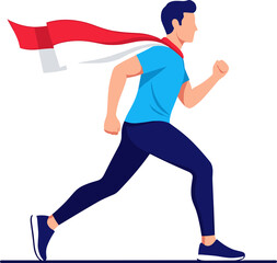 Man running with a red cape flowing behind him.