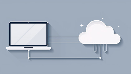 Diverse Remote Team Working Illustration showing single laptop linked to cloud symbolizing connected collaboration
