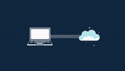 Clean flat Diverse Remote Team Working Illustration of laptop connected to cloud for online teamwork