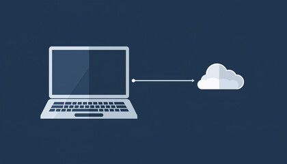 Diverse Remote Team Working Illustration visualizing minimal laptop and cloud connection in clean workspace