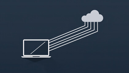 Minimal Diverse Remote Team Working Illustration featuring cloud data flow and laptop connection