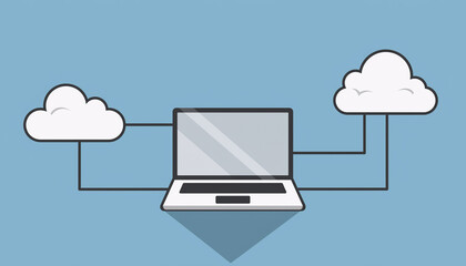 Diverse Remote Team Working Illustration depicting laptop and cloud linked by smooth line connection