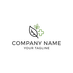 Minimalist Logo Design Featuring a Leaf and a Medical Cross.