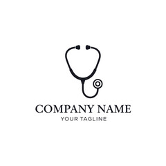 Medical stethoscope logo design for healthcare company with company name and tagline.