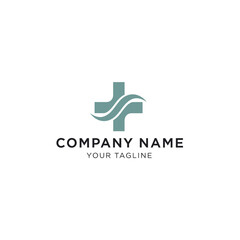 Medical cross logo with wave design for healthcare company branding and identity.