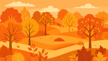 Vibrant Autumn Landscape with Colorful Trees and Rolling Hills.
