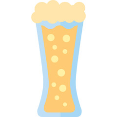 Tall transparent glass filled with light yellow beer and small bubbles topped with foamy head isolated on white background flat illustration