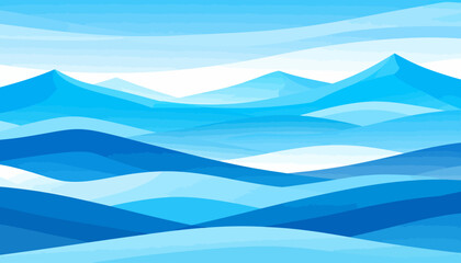 Abstract Blue Mountain Landscape with Wavy Layers.